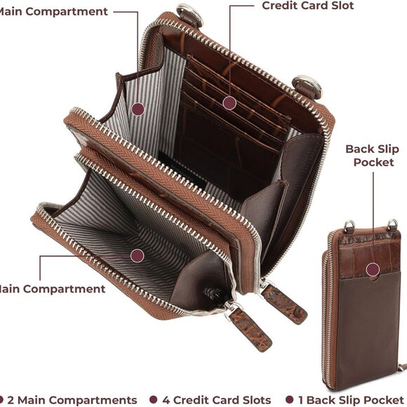 Multipocket Women's Leather Crossbody Bag RFID Safe Adjustable Strap - Picture 3 of 6